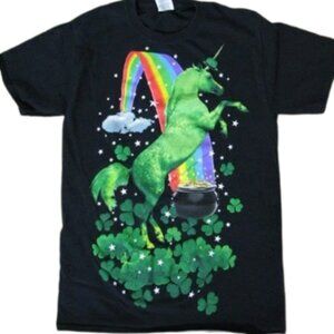 Unicorn Rainbow Shamrock Black Shirt Unisex Size Small